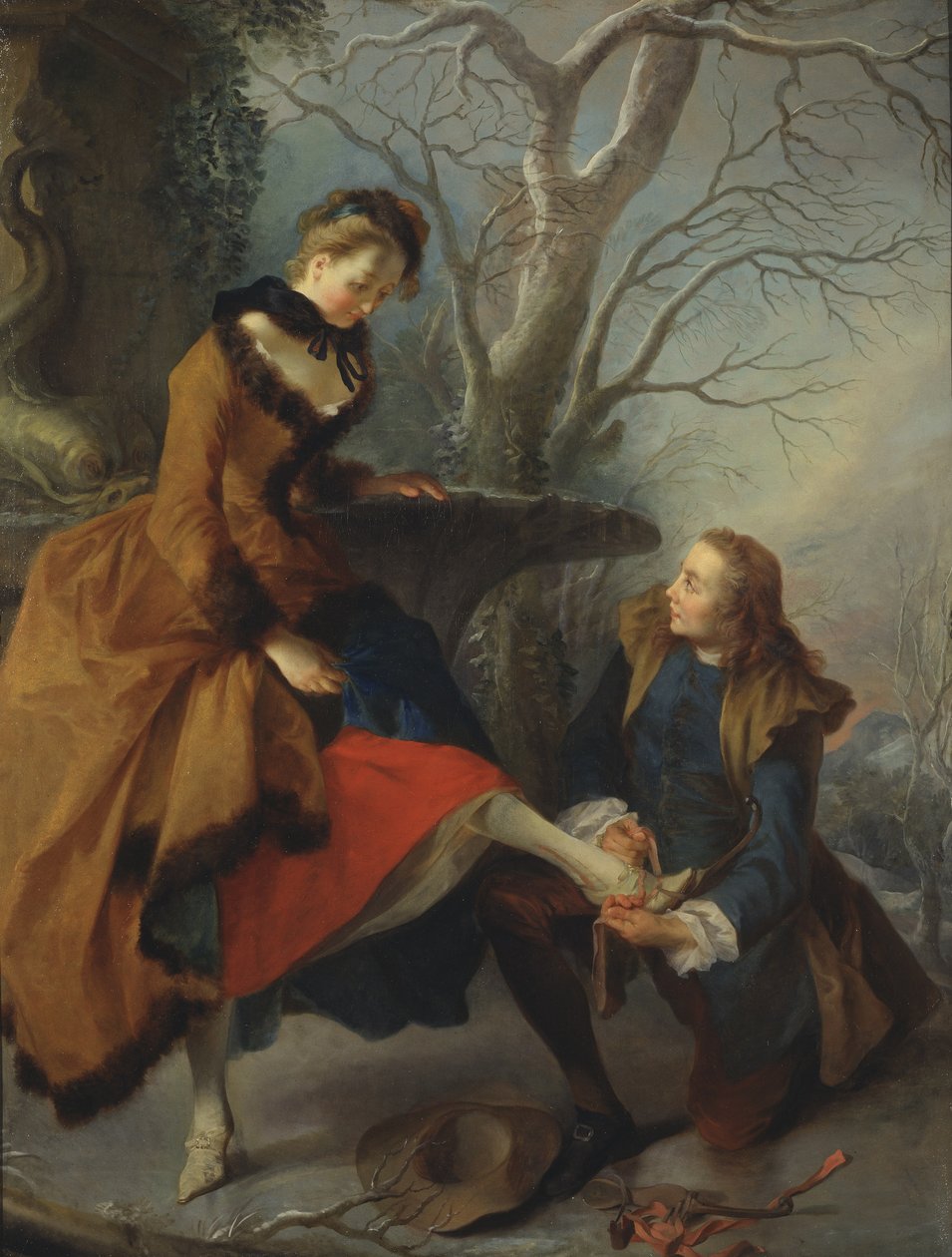 Schlittschuh befestigen, 1743 von Nicolas Lancret