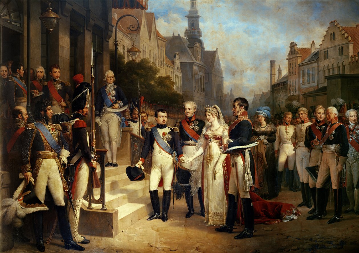 Napoleon Bonaparte (1769-1821) empfängt Königin Luise von Preußen (1776-1810) in Tilsit, 6. Juli 1807, 1837 von Nicolas Louis Francois Gosse