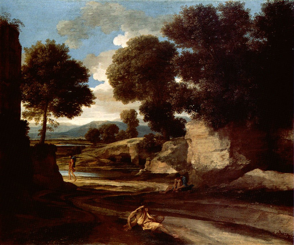 Landschaft mit reisenden Rastenden von Nicolas Poussin