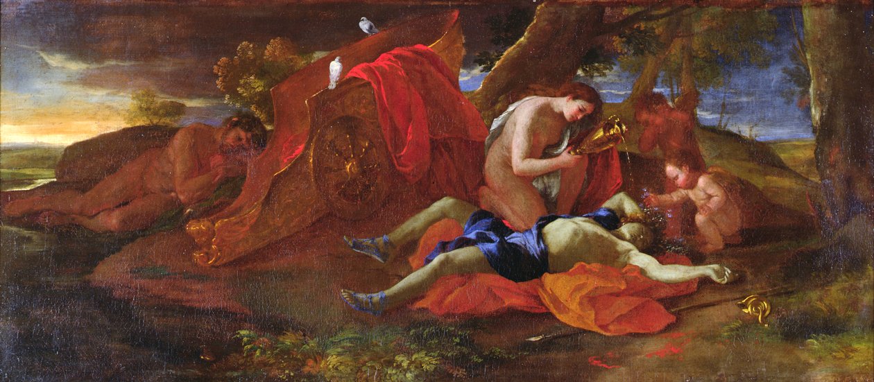 Venus weint über Adonis, um 1625 von Nicolas Poussin