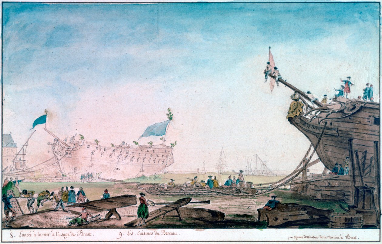 Schiffstaufe in Brest, um 1750-1810 von Nicolas Marie Ozanne