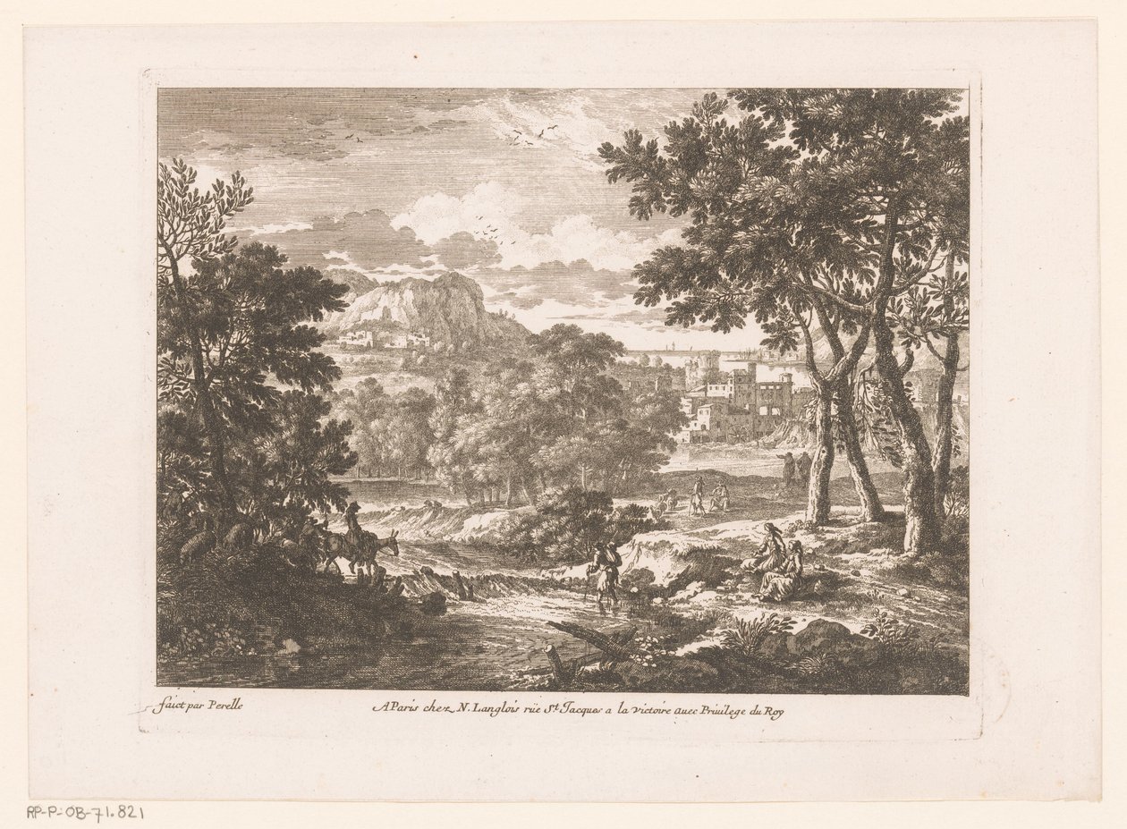 Berglandschaft mit Figuren am Fluss von Nicolas Perelle