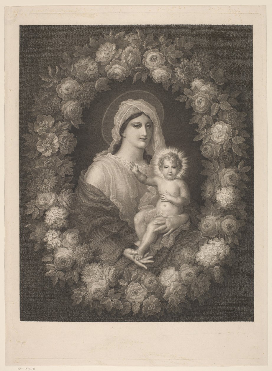 Maria mit Kind im Blumenkranz von Nicolas Pinet