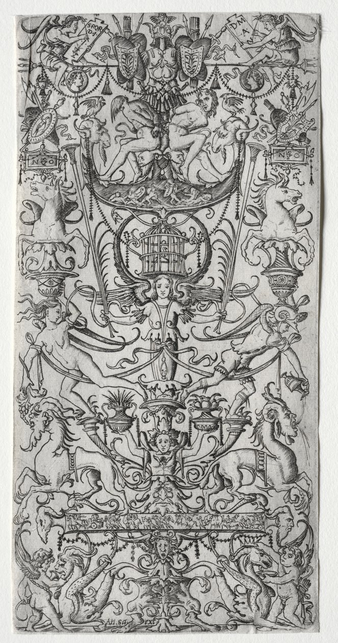 Ornamenttafel mit einem Vogelkäfig von Nicoletto da Modena