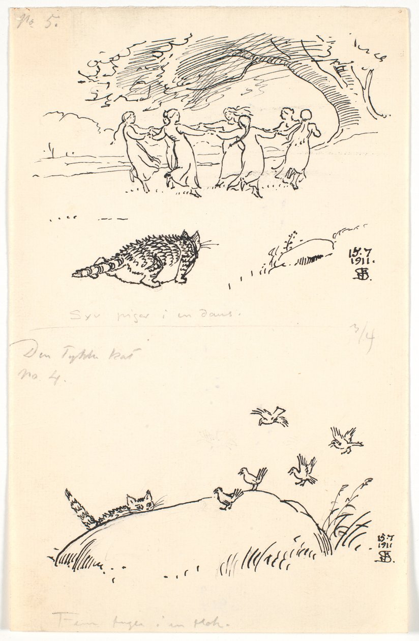 Zwei Entwürfe für "Die dicke Katze" von Niels Skovgaard