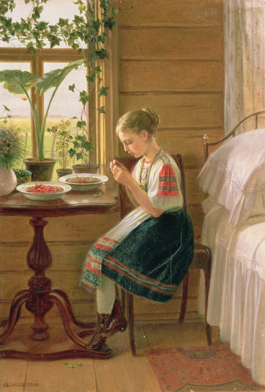 Mädchen beim Beerenpflücken, 1880 von Nikolai Mikhailovich Bykovsky