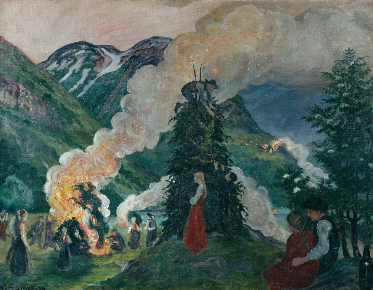 Das große Mittsommerfeuer aufbauen von Nikolai Astrup