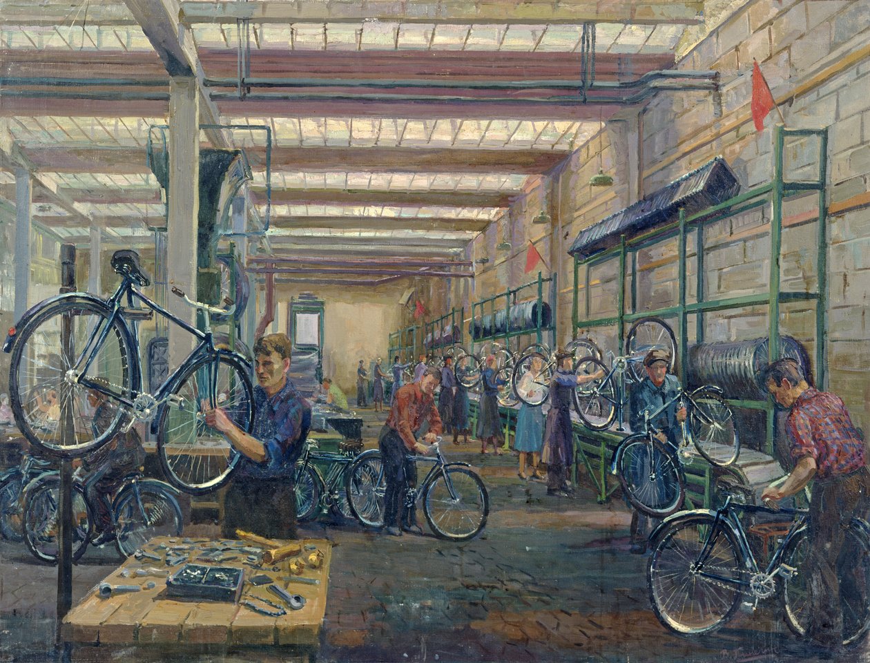 Die Moskauer Fahrradwerke, ca. 1930 von Nikolay Vassilyevich Pinegin