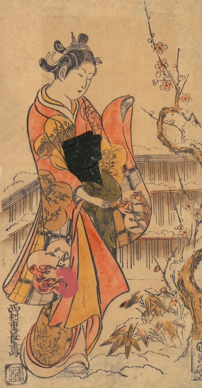 Eine junge Dame im Garten von Nishimura Shigenaga