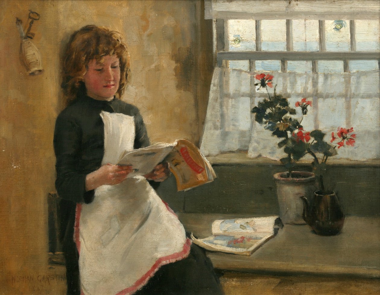 Mädchen im Fenster eines Landhauses, 1887 von Norman Garstin