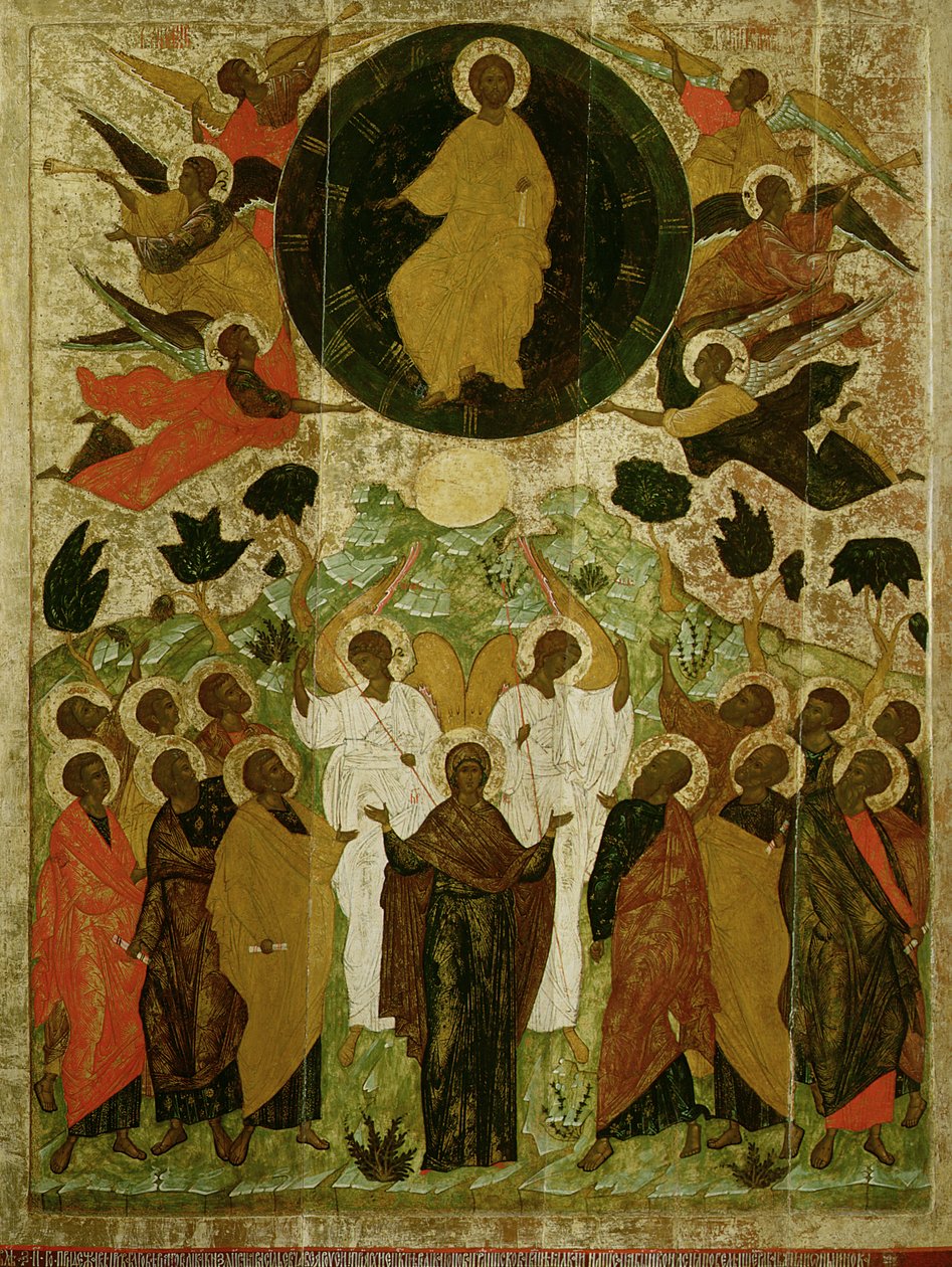 Die Himmelfahrt unseres Herrn, russische Ikone aus dem Malo-Kirillov-Kloster, Nowgoroder Schule, 1543 von Novgorod School