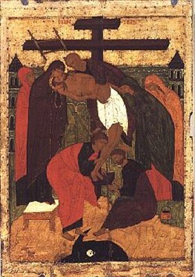 Die Kreuzabnahme (Ikone der Nowgoroder Schule, 15. Jahrhundert) von Novgorod School