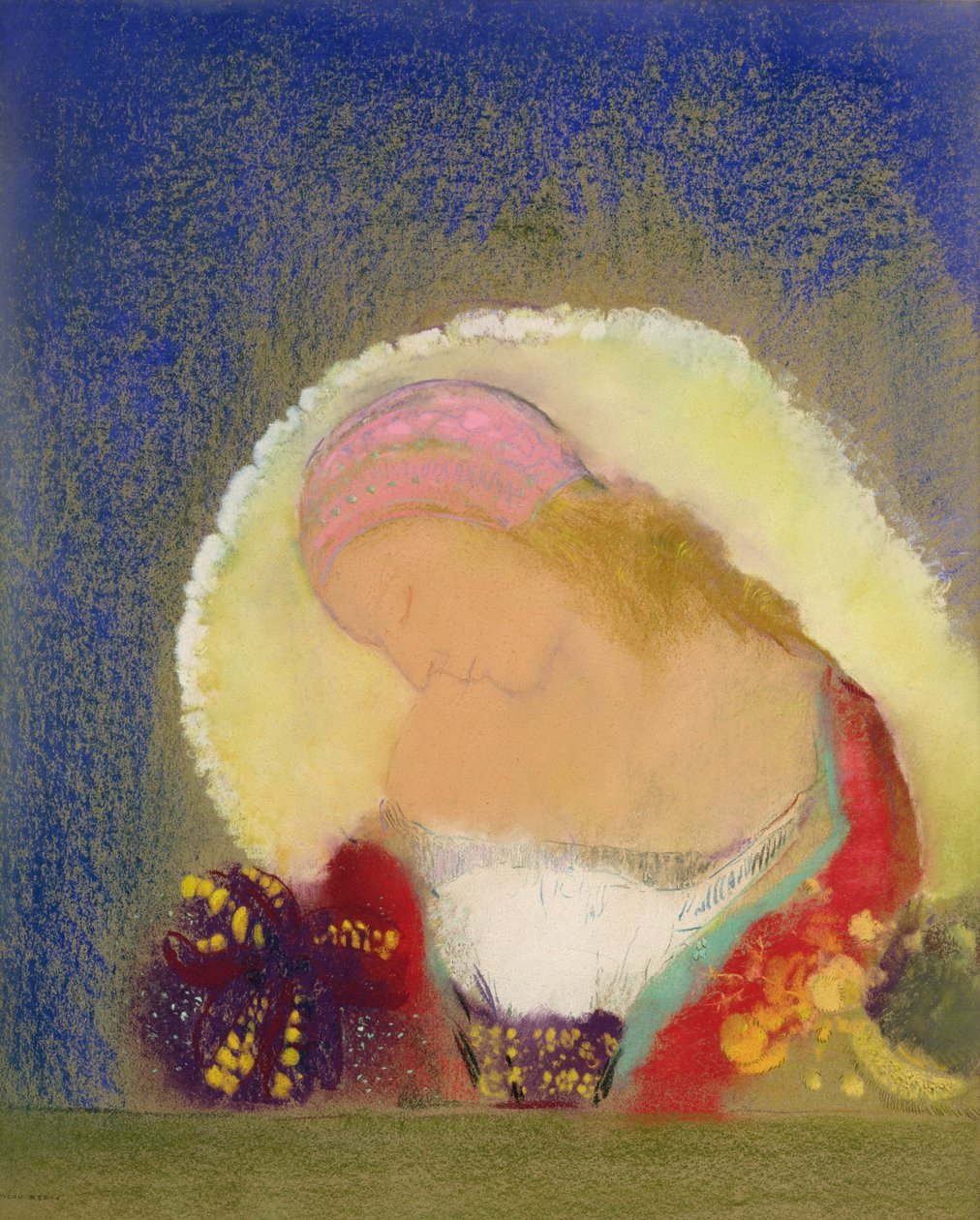 Profil eines Mädchens mit Blumen, ca. 1900 von Odilon Redon