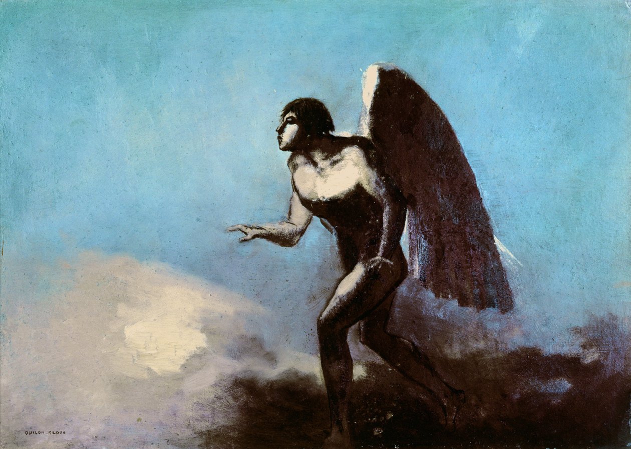 Der geflügelte Mann oder gefallener Engel, vor 1880 von Odilon Redon