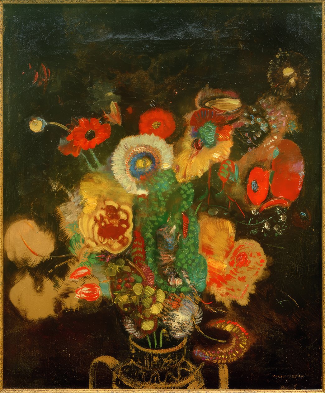 Blumenstrauß vor schwarzem Hintergrund von Odilon Redon