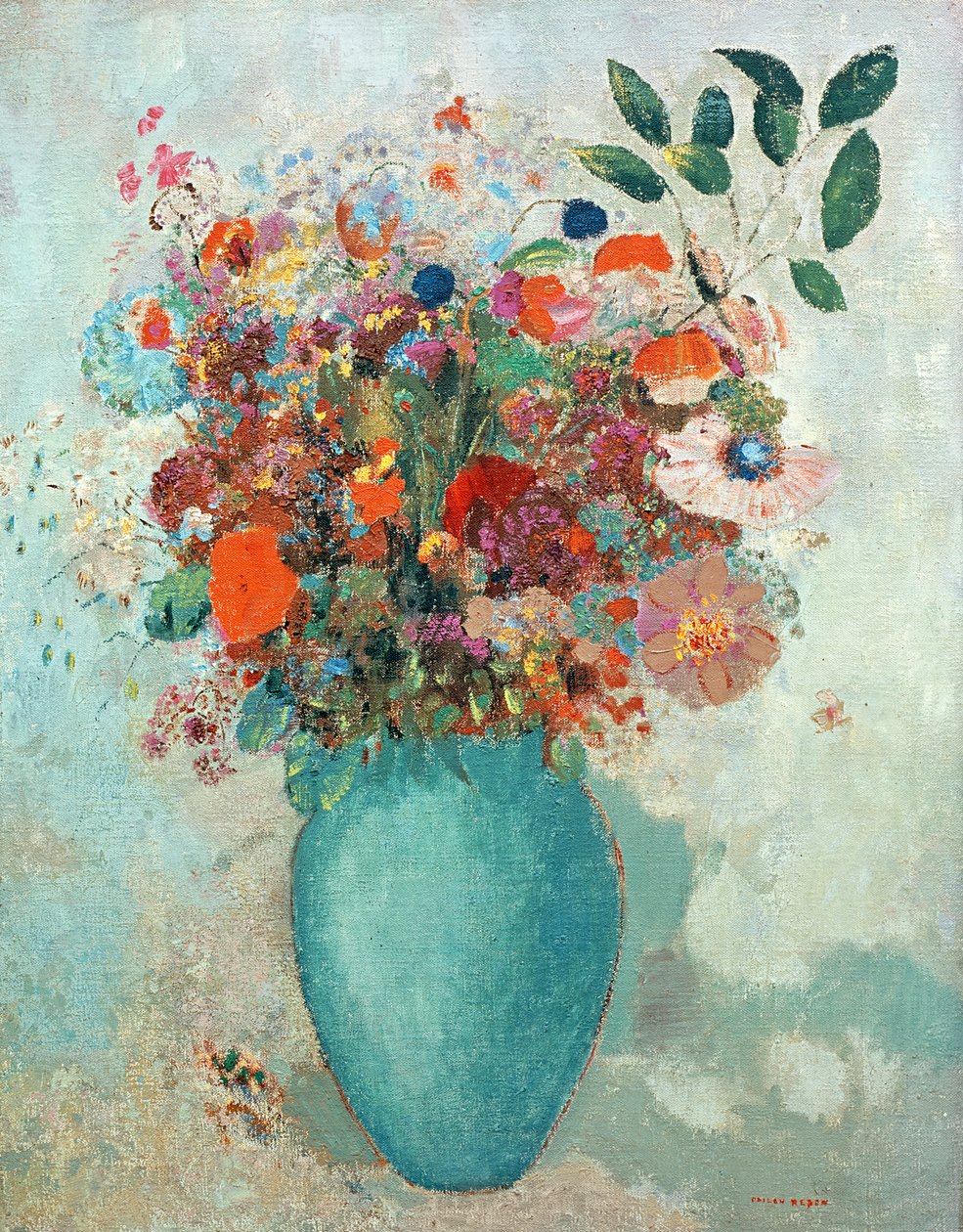 Blumen in einer türkisfarbenen Vase, um 1912 von Odilon Redon