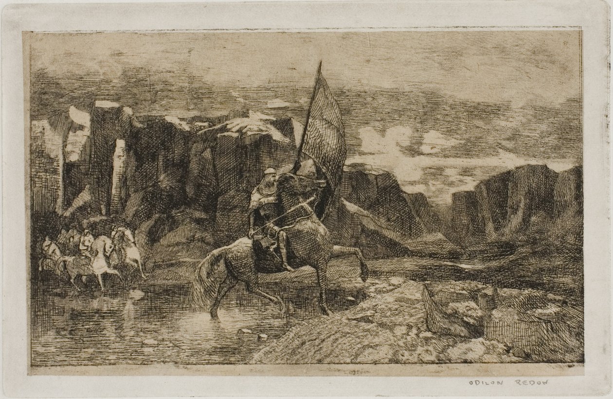 Fahnenträger überquert einen Bach von Odilon Redon