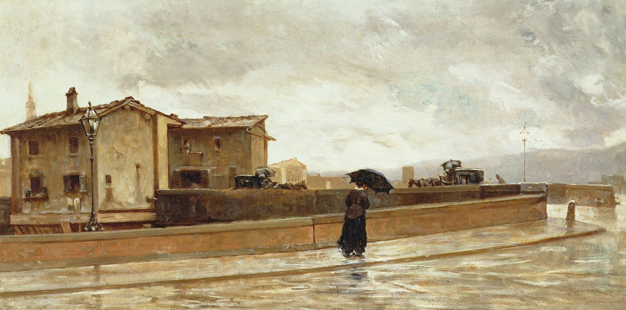 Frau geht auf einer Brücke, 1881 von Odoardo Borrani