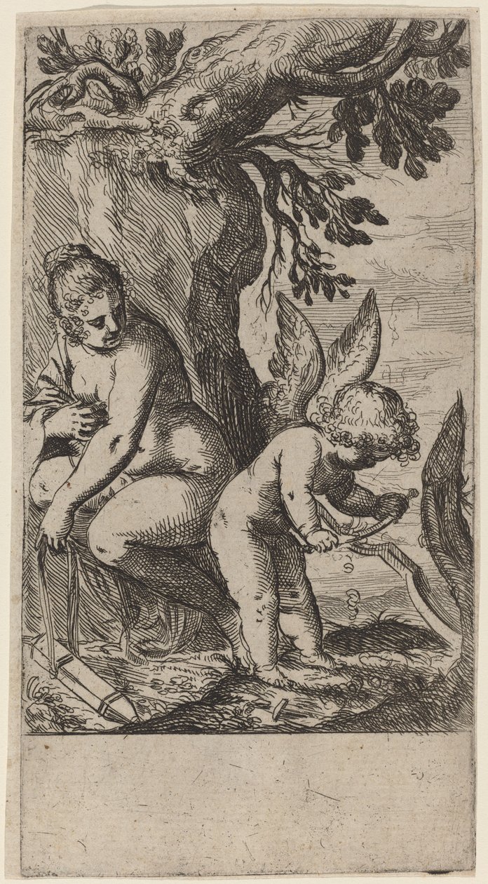 Venus mit Amor, der seinen Bogen schnitzt von Odoardo Fialetti