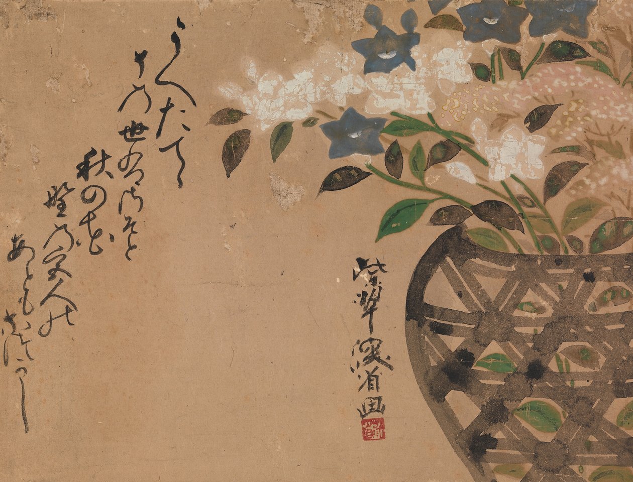 Glockenblumen im Korb von Ogata Kenzan
