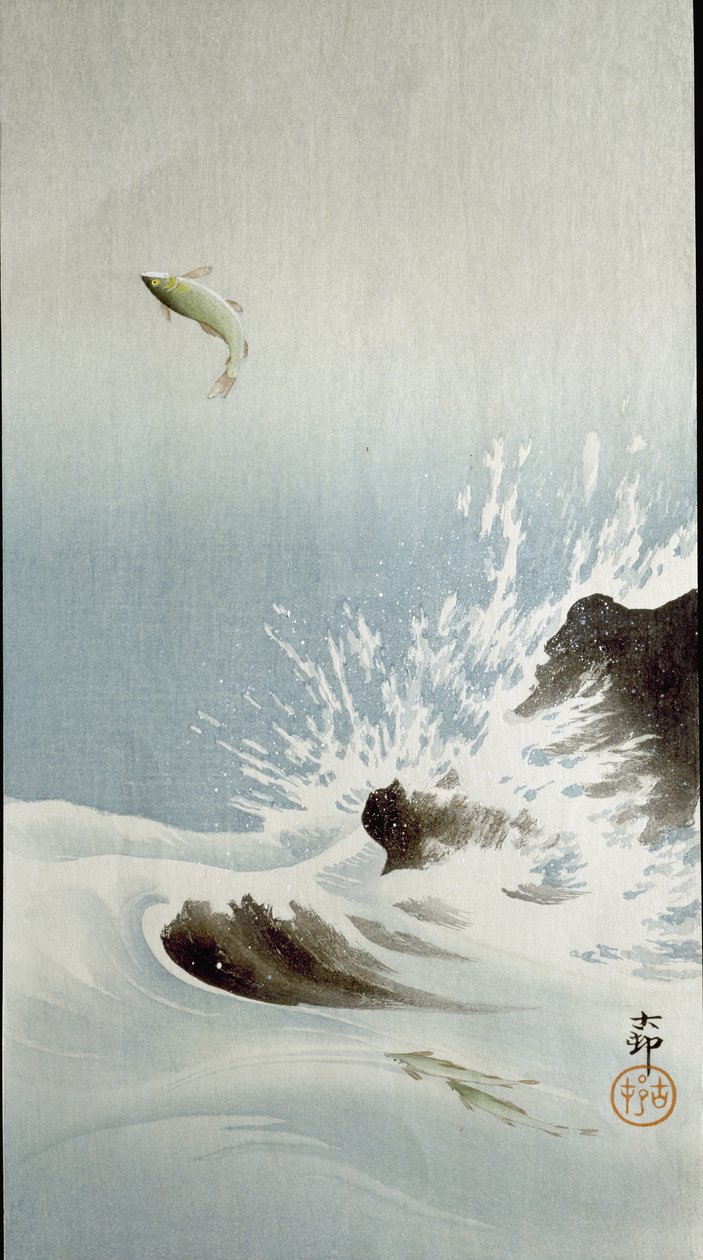 Ein Fisch springt aus dem Wasser, 1907 von Ohara Koson