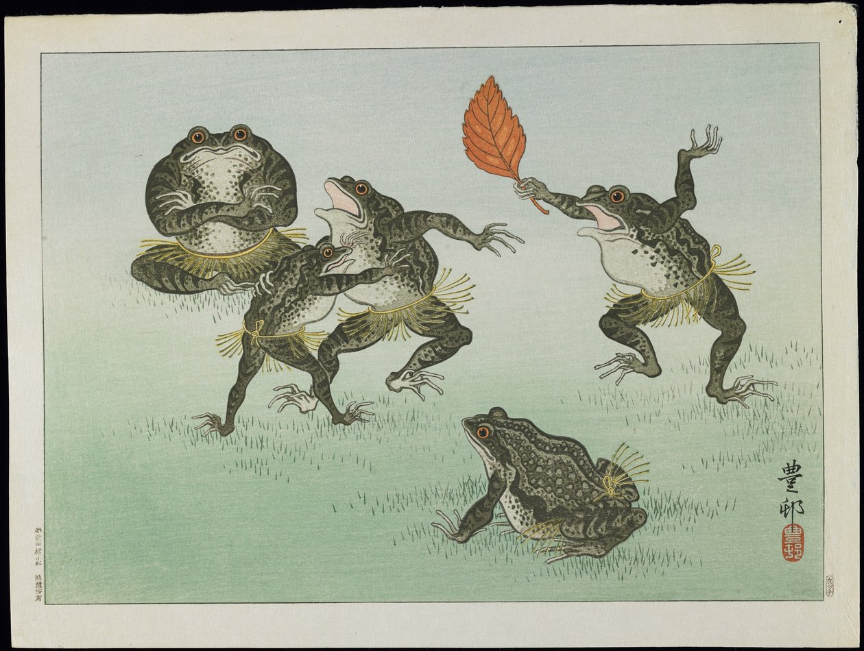 Frösche ringen, 1930er Jahre von Ohara Koson