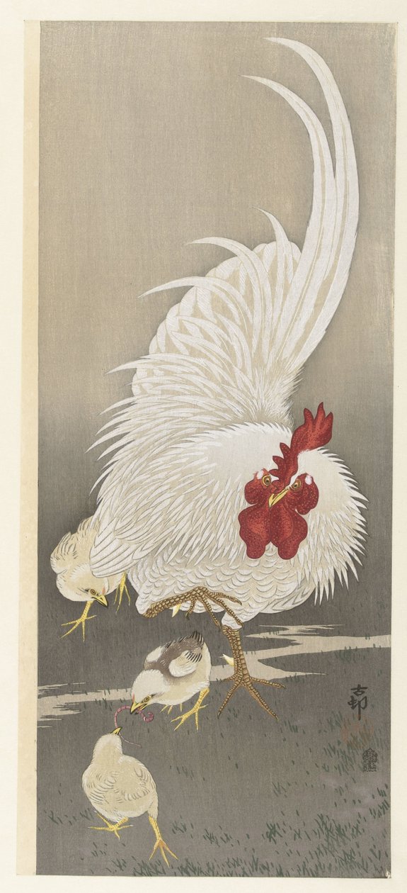 Hahn und drei Küken von Ohara Koson