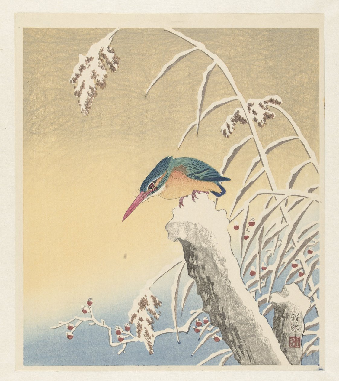 Eisvogel im Schnee von Ohara Koson
