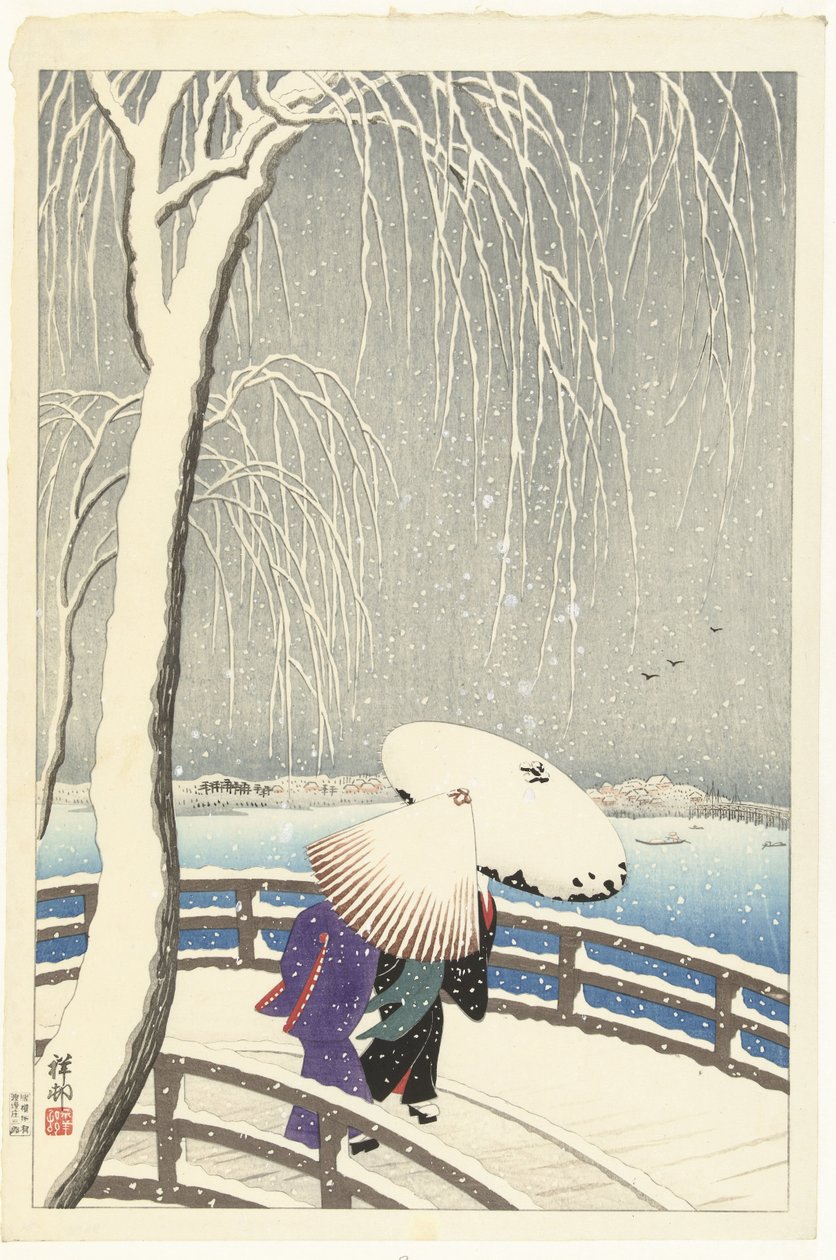 Im Schnee auf Yanagibashi von Ohara Koson