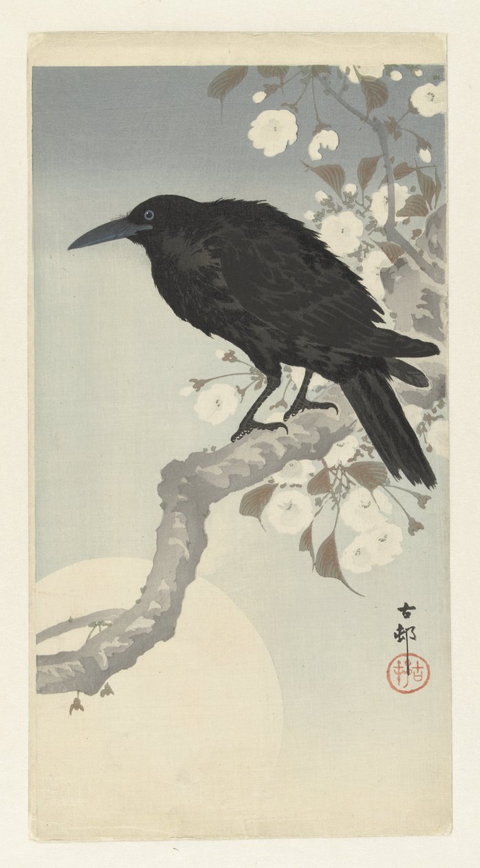 Krähe bei Vollmond von Ohara Koson