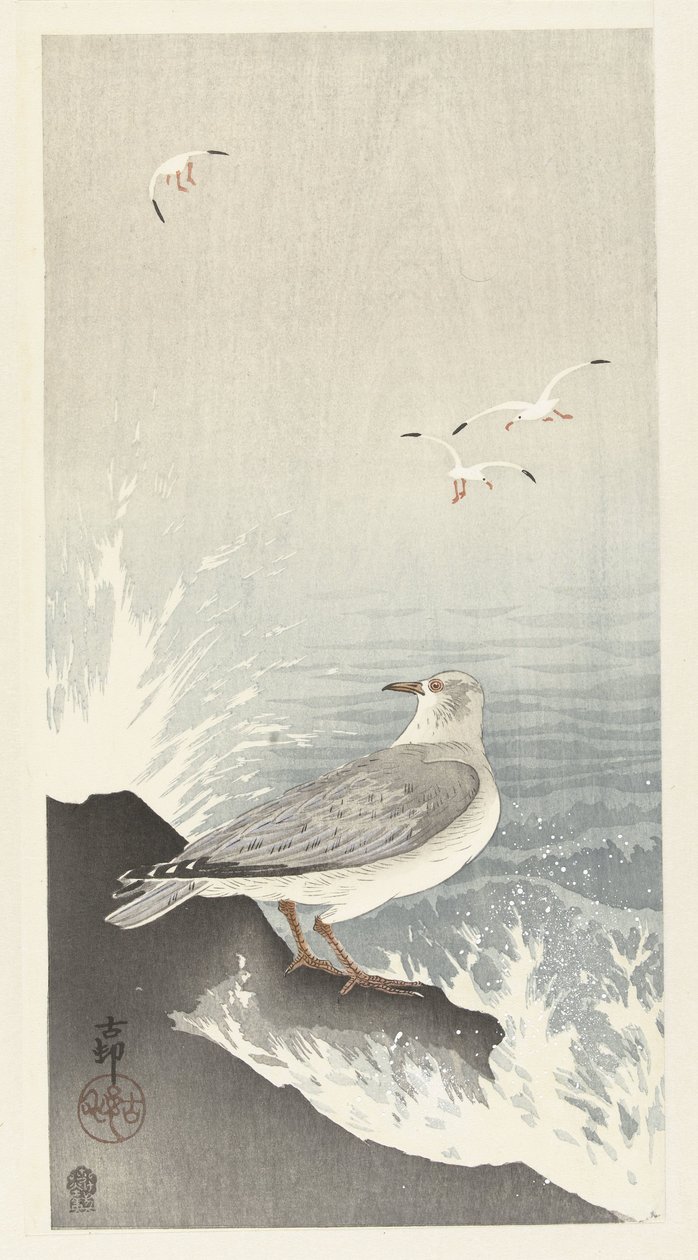 Möwe auf Felsen von Ohara Koson