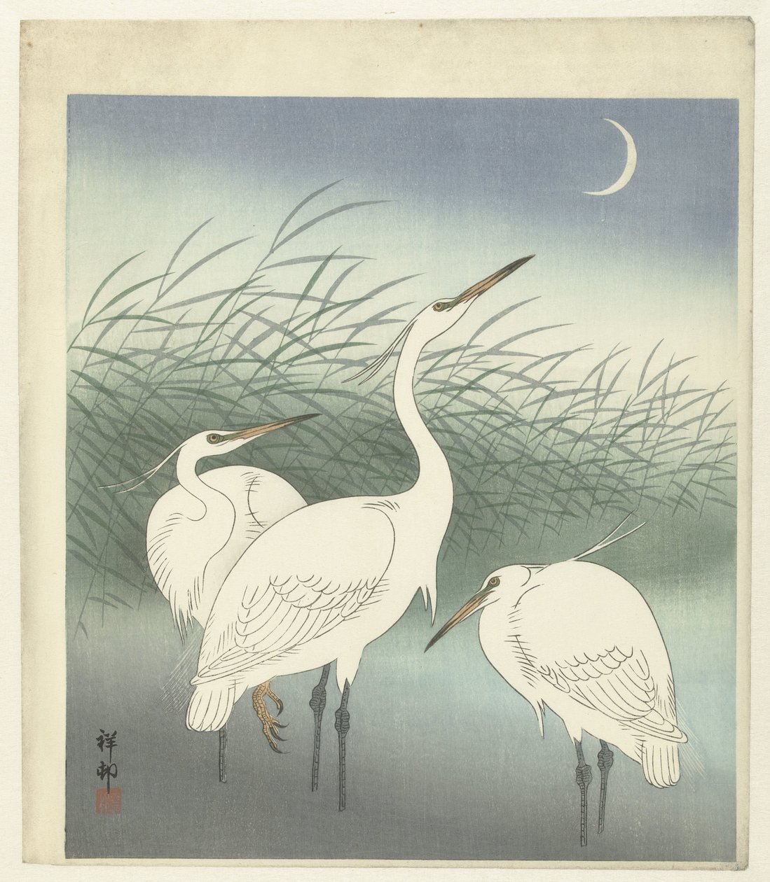 Reiher im seichten Wasser von Ohara Koson