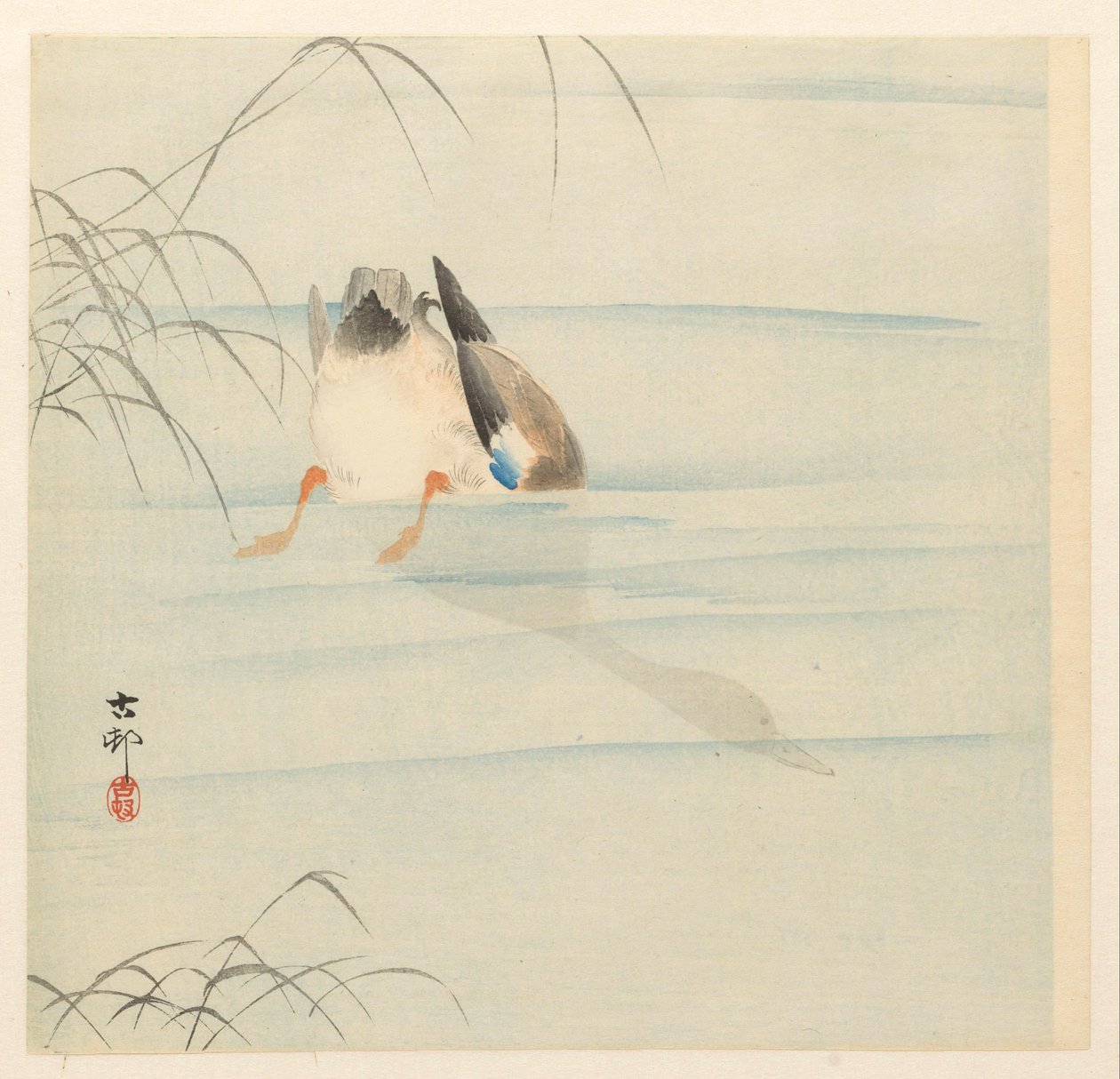 Wildente, den Kopf unter Wasser von Ohara Koson