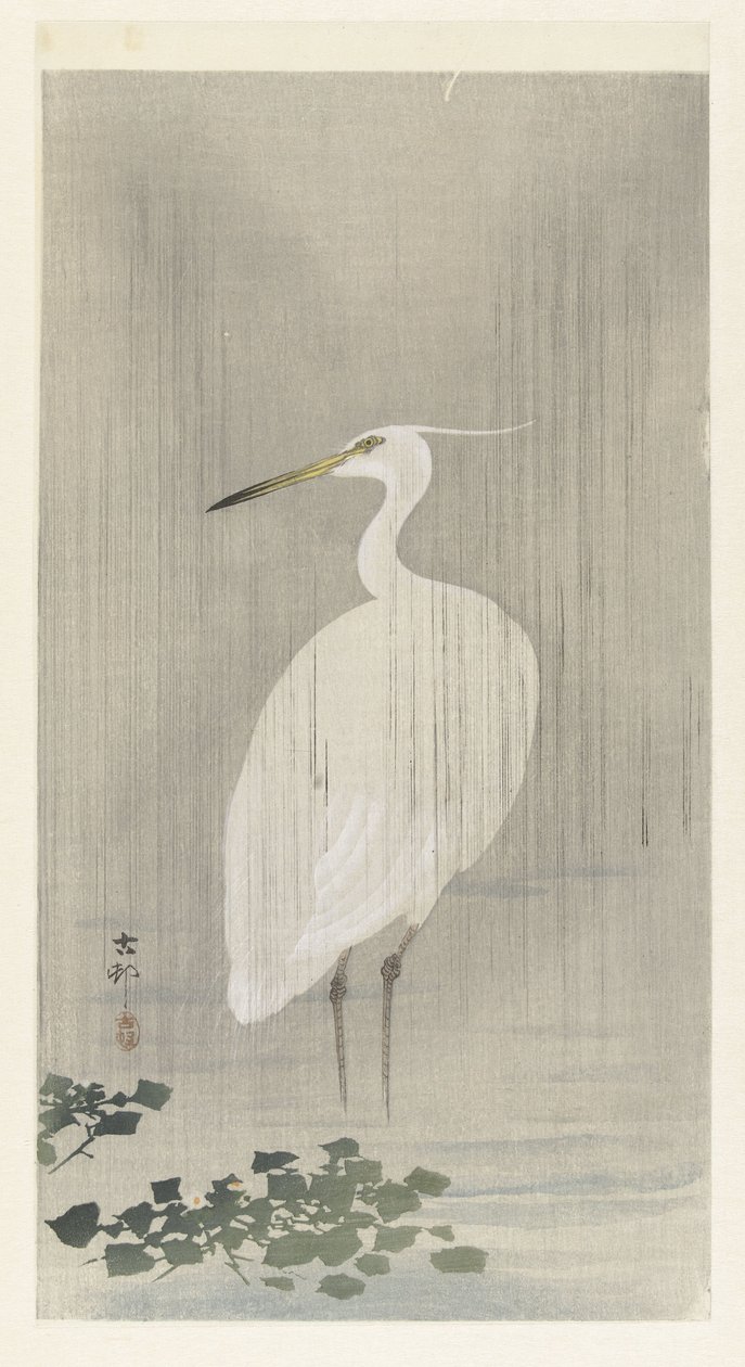 Silberreiher im Regen von Ohara Koson