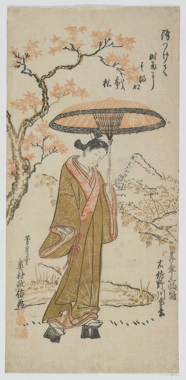 Regenschirme Triptychon, rechts: Sanogawa Ichimatsu I, Edo-Periode, Mitte der 1740er Jahre von Okumura Toshinobu
