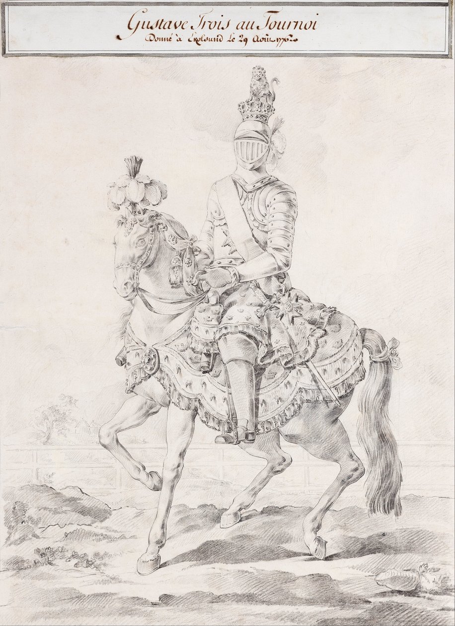 Gustav III. in Rüstung zu Pferd 1776 von Olof Fridsberg