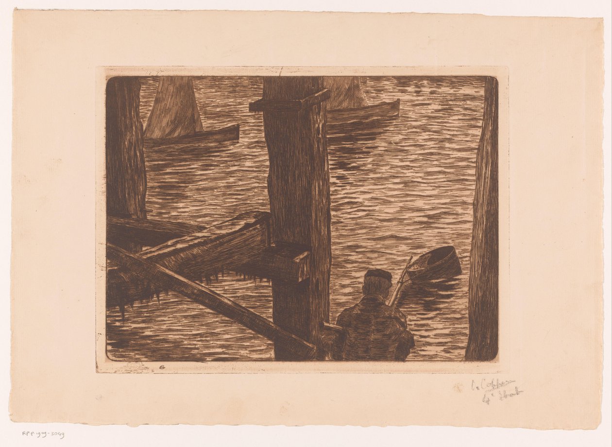 Fischer zwischen den Pfählen von Omer Coppens (signed by artist)