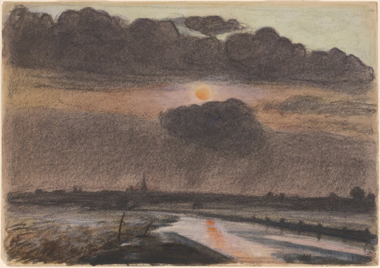 Sonnenuntergang am Fluss von Oscar Bluemner