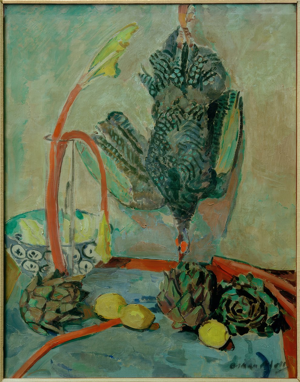 Stilleben mit Perlhuhn und Artischocken von Oskar Moll