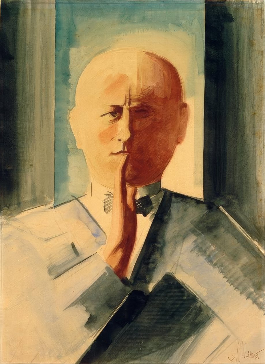 Selbstbildnis mit erhobener Hand von Oskar Schlemmer