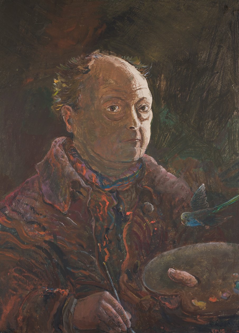 Selbstbildnis mit Wellensittich von Oskar Laske
