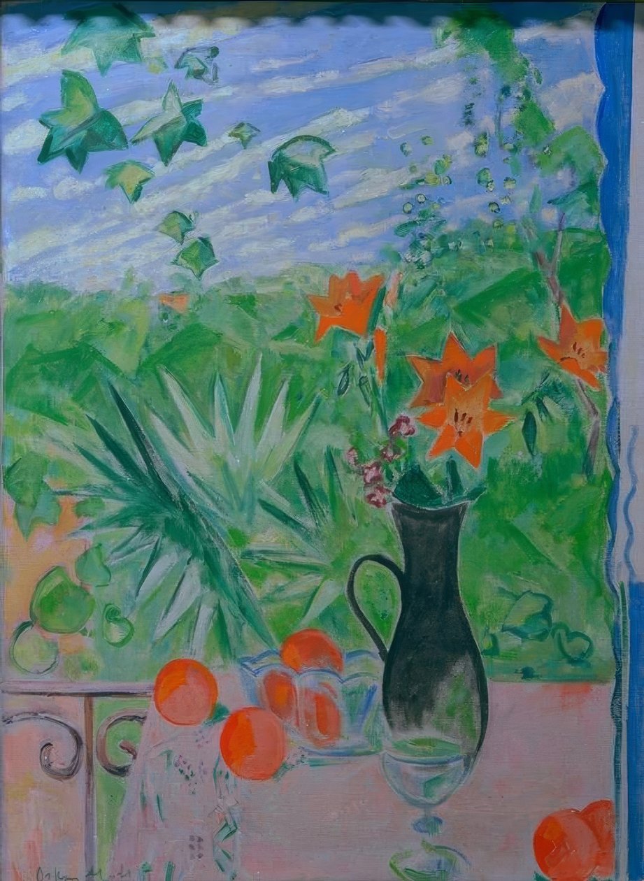 Schwarze Vase mit ziehenden Wolken von Oskar Moll