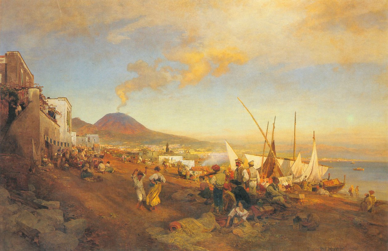 Am Strand von Neapel von Oswald Achenbach