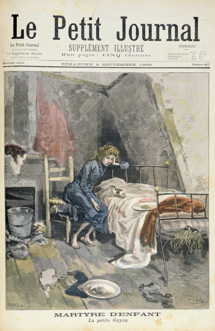 Titelseite darstellend das Martyrium der Kinder, der kleine Guyon, Illustration aus der illustrierten Beilage des Le Petit Journal, 4. September 1898 von Oswaldo Tofani