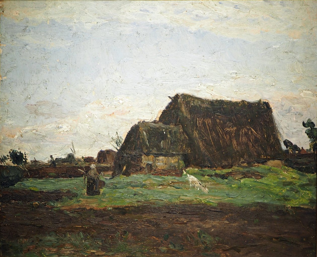 Moorkate mit Frau und Ziege von Otto Modersohn