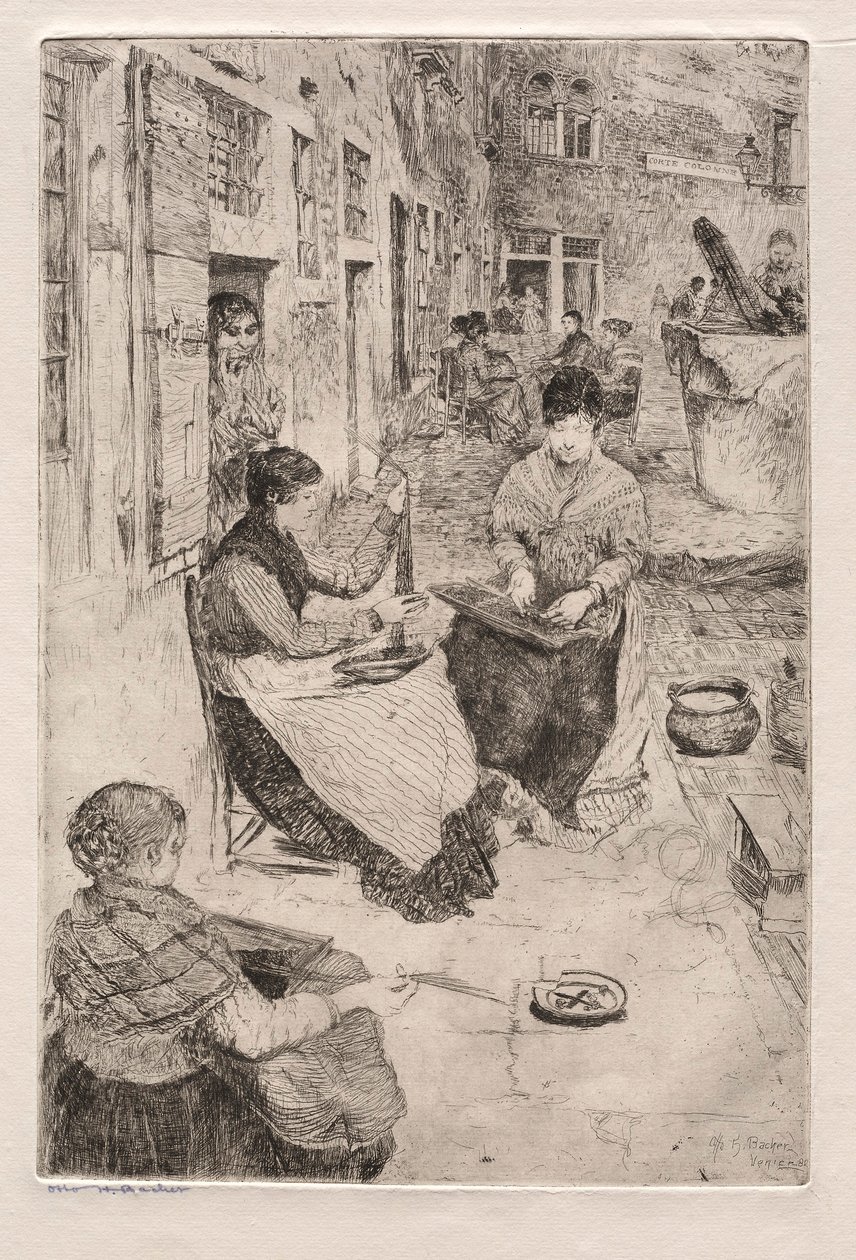 Radierungen von Venedig: Perlenfädler, 1882 von Otto H. Bacher