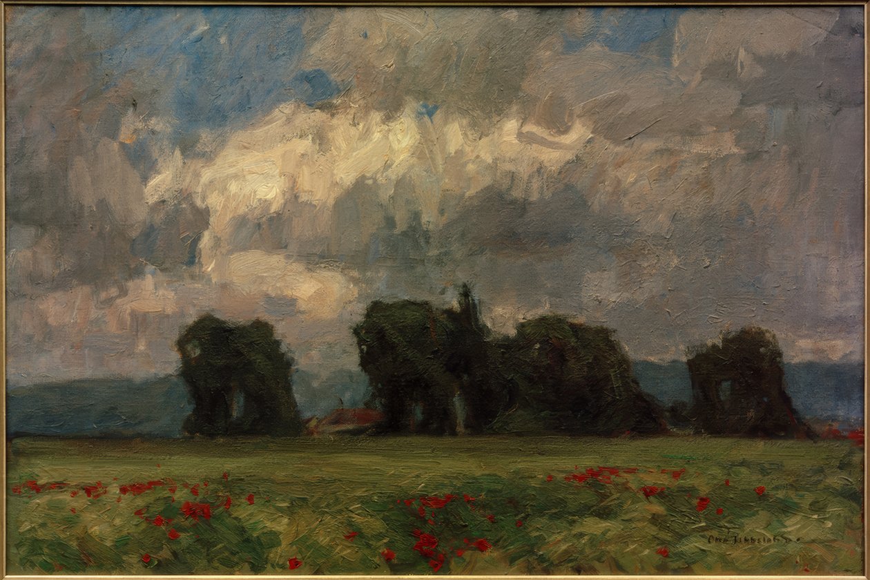 Dunkle Pappellandschaft mit Mohn von Otto Ubbelohde