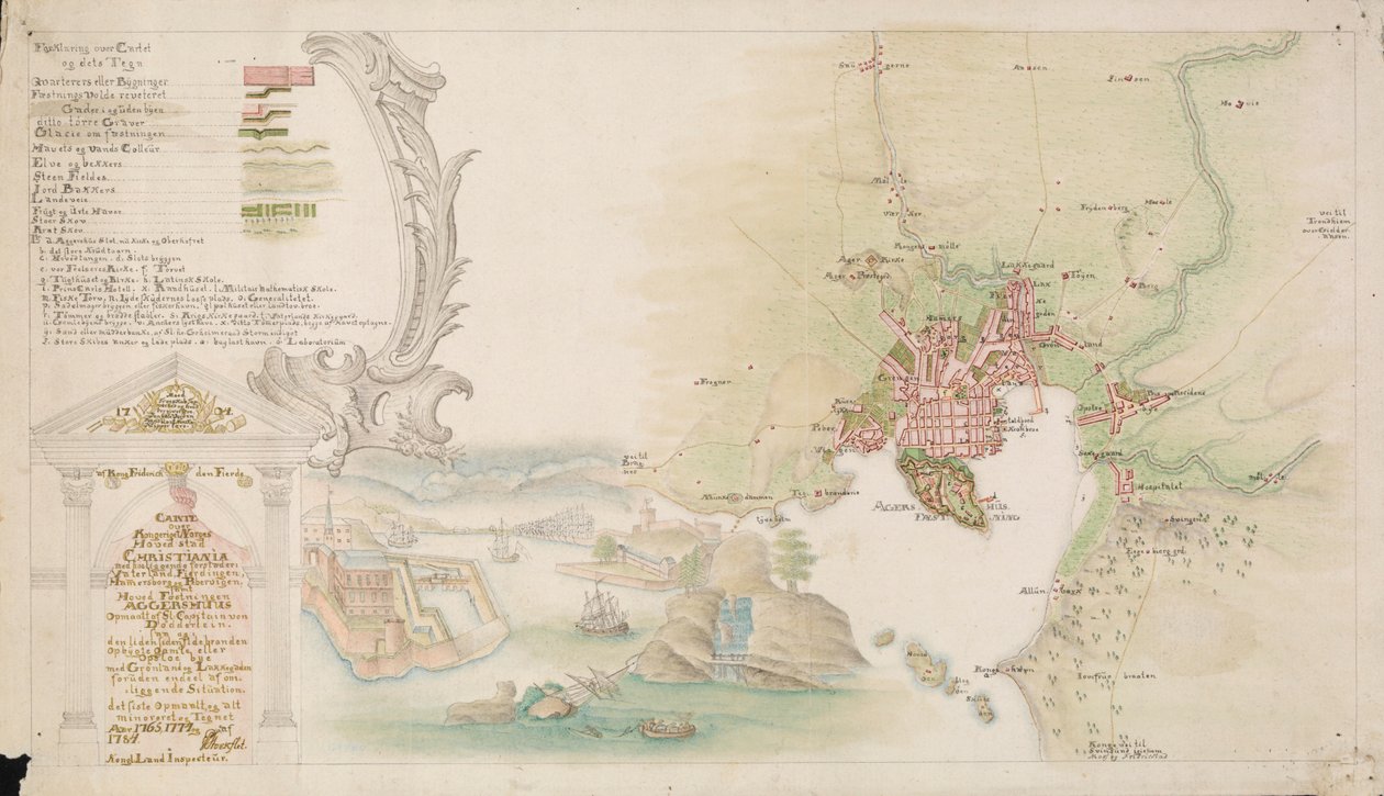 Handgezeichnete Karte von Christiania (1784) von P. Stockfleth