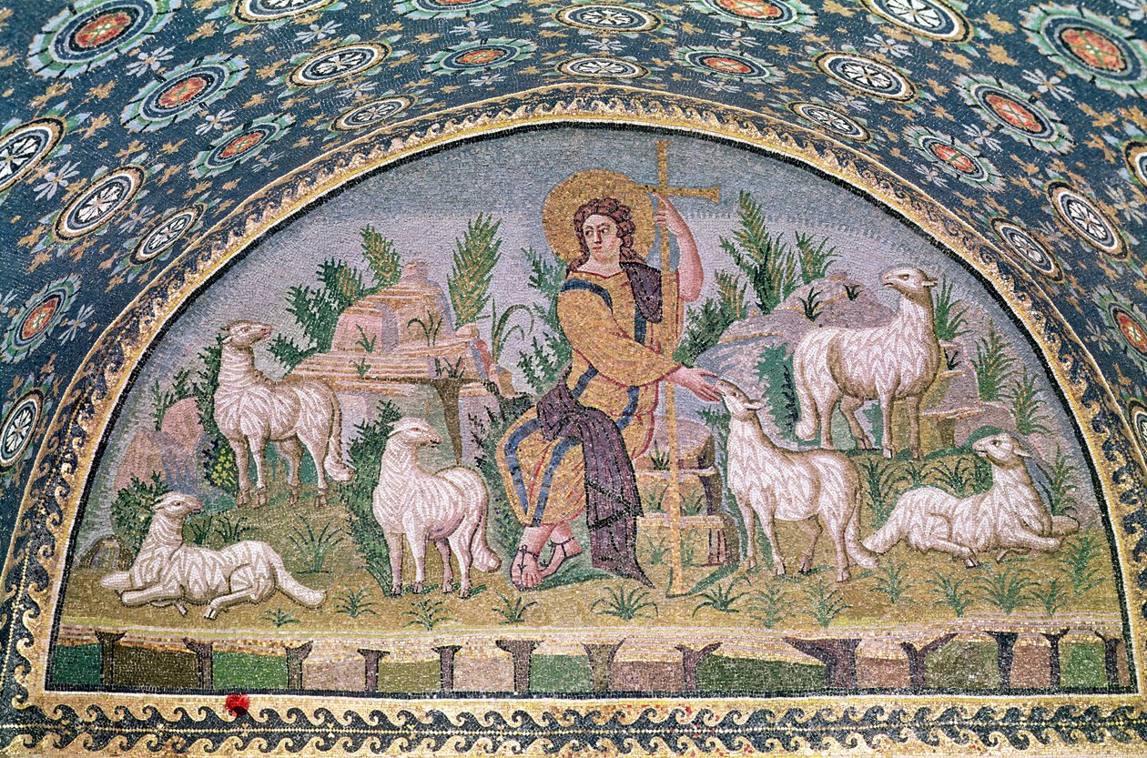 Der gute Hirte, Lünette über dem Eingang (Mosaik) von Paleo Christian