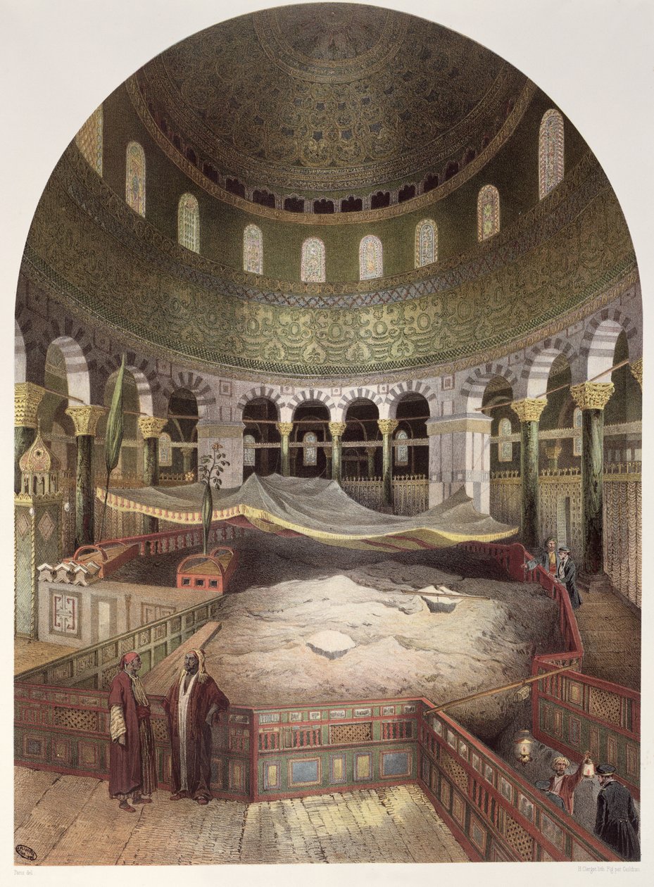 Innenansicht der Omar-Moschee, Illustration aus Souvenirs de Jerusalem von Contre-Amiral Paris, graviert von Hubert Clerget (1818-99) und Jules Gaildrau (1816-98) von Paris